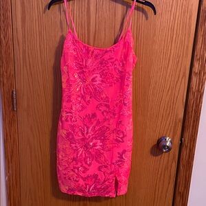 Crystal Doll Pink Floral Prom Dress